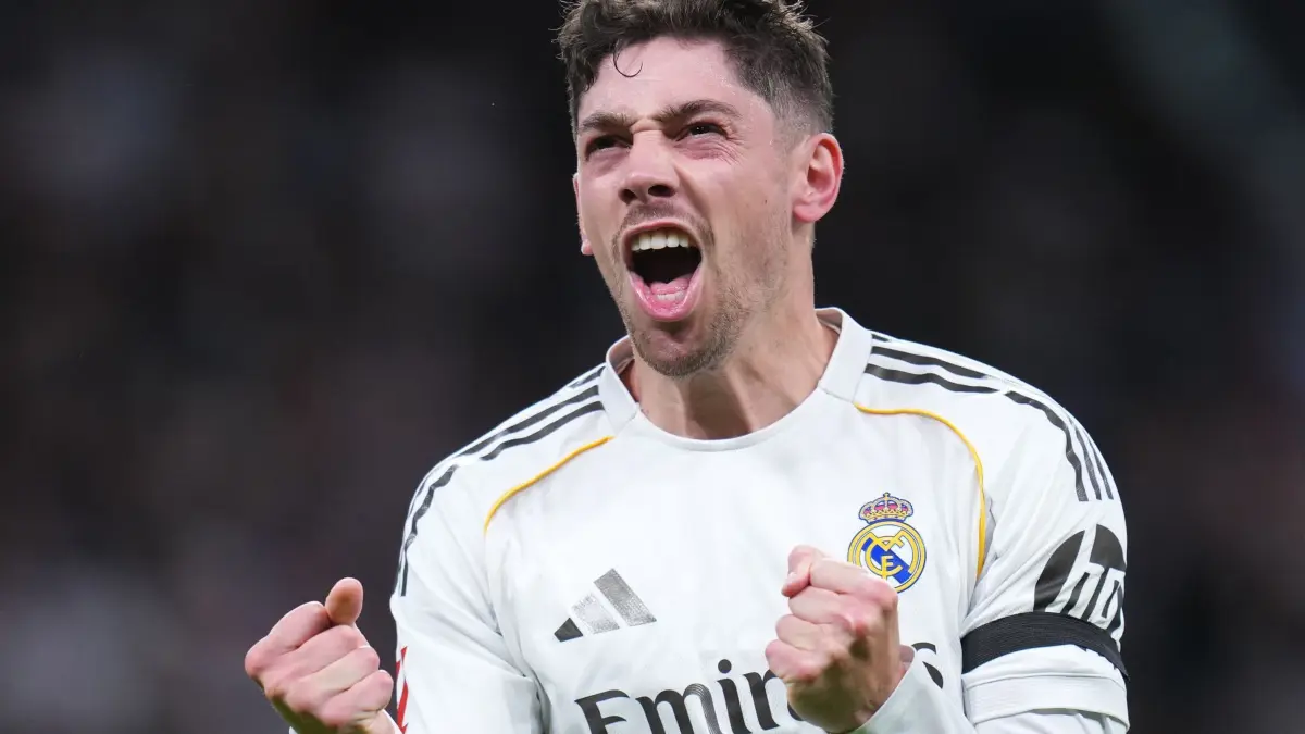 Real Madrid - FC Elche: 14.03.2026, Spanien, Madrid: Fußball, Männer: Primera Division, Spanien, Real Madrid - FC Elche. Federico Valverde von Real Madrid jubelt über sein Tor zum 2:0. Foto: Manu Fernandez/AP/dpa +++ dpa-Bildfunk +++