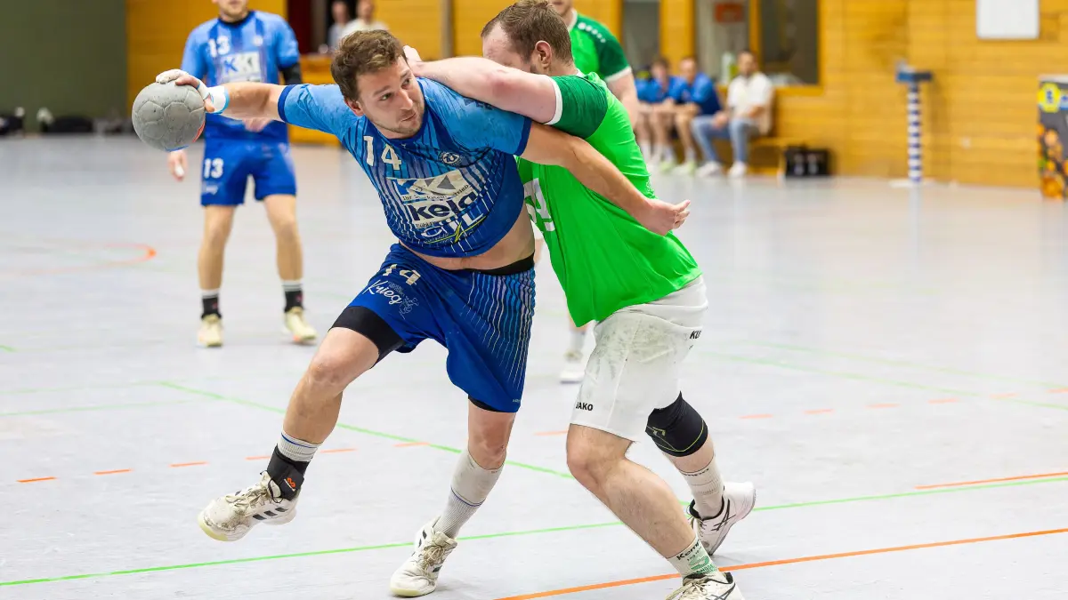 Handball Landesliga: Handball Landesliga; TV Treffelhausen - TSG Schnaitheim;
Steffen Baur (TV Treffelhausen, #14);
14.03.2026; Alb-Sporthalle, Böhmenkirch.
Foto: Thomas Madel