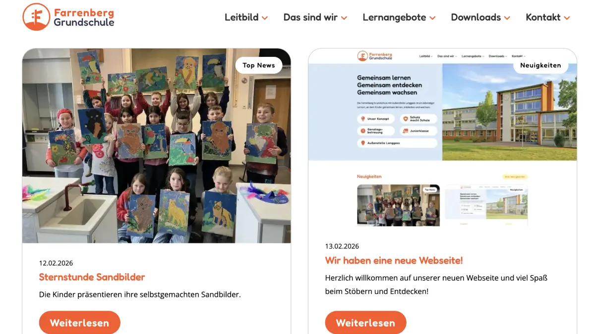 Das neue Schullogo ist ein Wegweiser, der auf einem Hügel steht, ein Symbol für den Farrenberg.