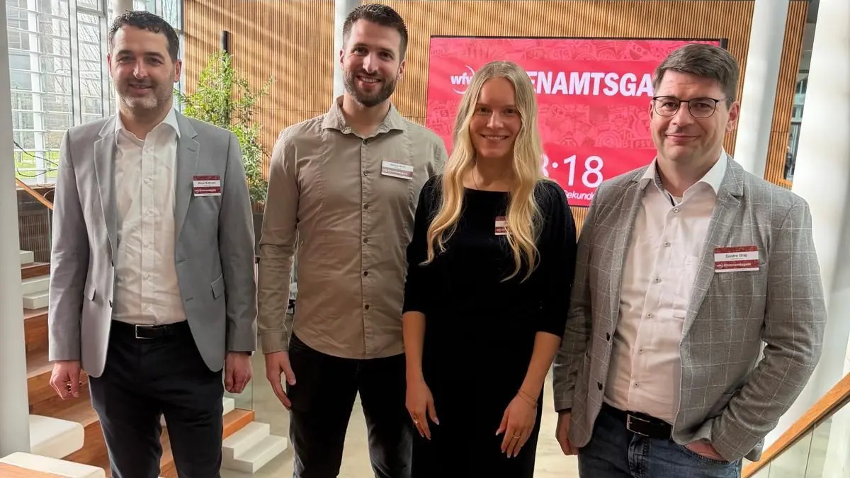 Die Delegation der Spvgg Gammesfeld beim Ehrungsabend des WFV in Metzingen (von links): Simon Ruttmann, Marius Beck, Jennifer Beck und Sandro Grap.