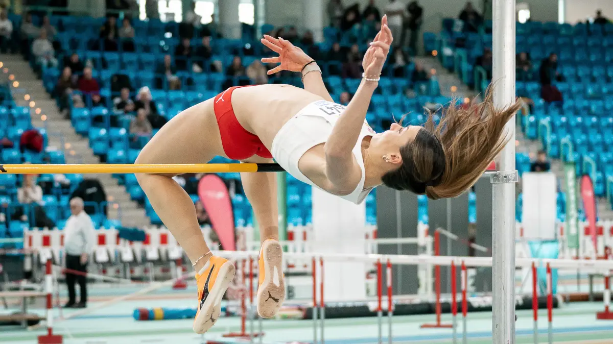Sandrina Sprengel (VfB Stuttgart, Hallenfuenfkampf Frauen, 1647), GER, Leichtathletik, Athletics, Deutsche Hallen-Mehrkampfmeisterschaften, Halle/Saale, 15.02.2026,
Foto: Eibner-Pressefoto/Stefan Mayer