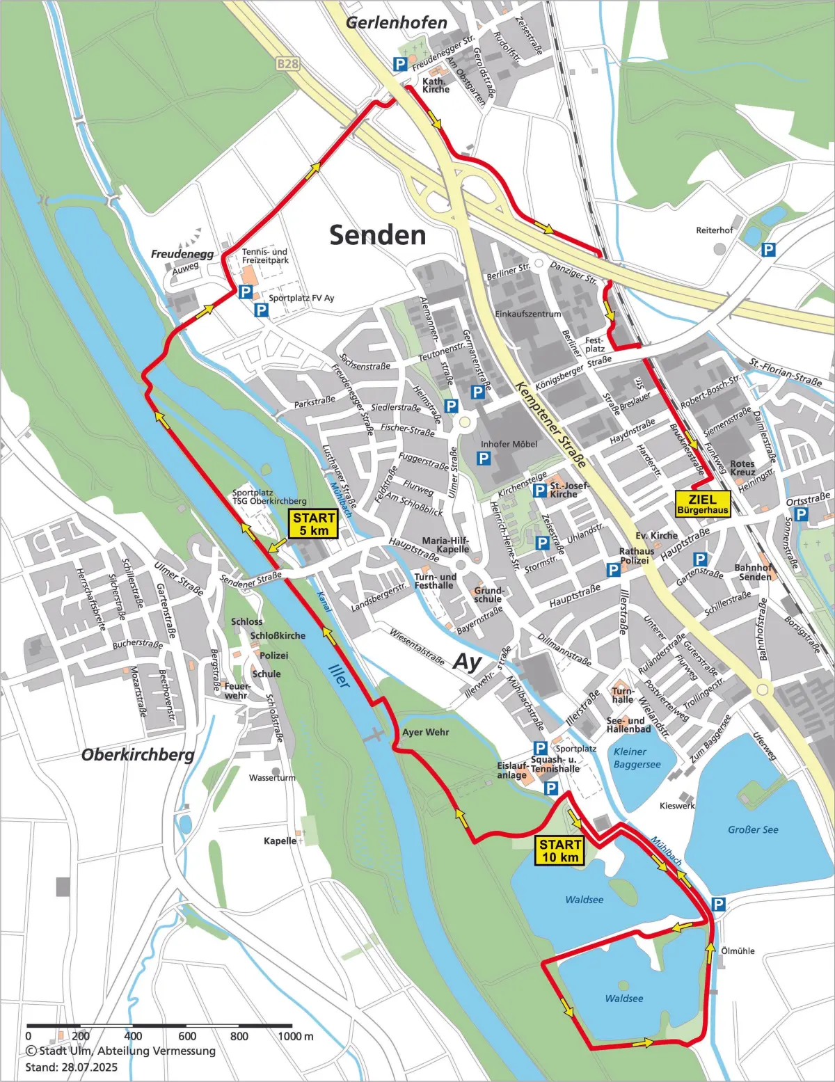 Von der Eislaufanlage zum Waldsee und weiter entlang der Iller bis zum Bürgerhaus führt der 10-Kilometer-Lauf.