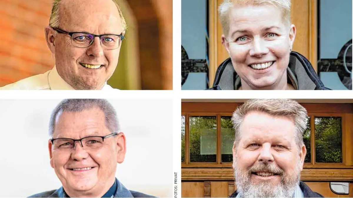 Prof. Dr. Günther Schneider aus Sachsen (oben links) und Petra Appeldorn aus Niedersachsen kandidieren für das Bundesvorsitzendenamt,Friedrich Ludwig aus Ilshofen (unten links) und Marko Behrens möchten stellvertretende Bundesvorsitzende der Partei Kurs werden.