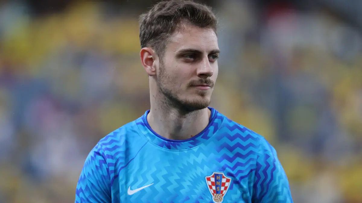 Colombia v Croatia - International Friendly: ORLANDO, FLORIDA - MARCH 26: Josip Stanisic of Croatia looks on prior to he international friendly match between Colombia and Croatia at Camping World Stadium on March 26, 2026 in Orlando, Florida. Leonardo Fernandez/Getty Images/AFP (Photo by Leonardo Fernandez / GETTY IMAGES NORTH AMERICA / Getty Images via AFP)