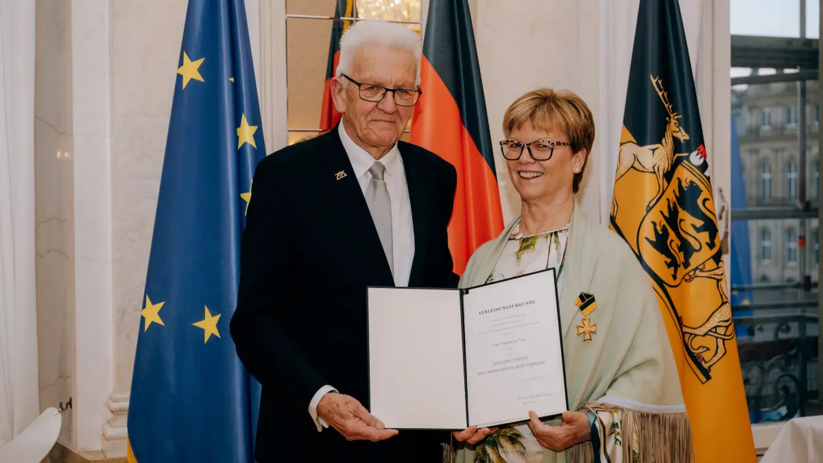 Ingeborg Tress bei der Verleihung des Verdienstordens des Landes Baden-Württemberg. Aufgenommen am 27. März 2026 in Stuttgart.