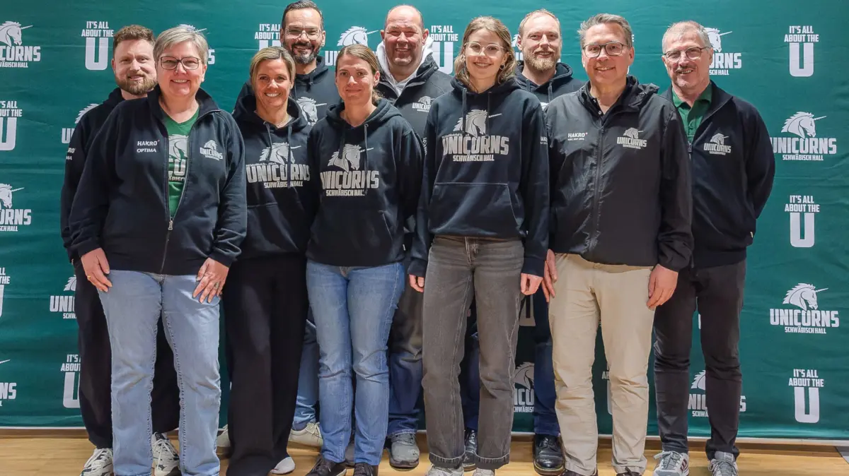 Vorstand Schwäbisch Hall Unicorns, Der neu gewählte Unicorns-Vorstand (von links nach rechts): David Seiffer (2. Vorsitzender), Claudia Pröllochs (Kassierin), Nina Wengertsmann (1. Vorsitzende), Felix Köhler (Head of Family), Jeanette Wormsbecher (Leitung Jugend), Bernd Marckwardt (Head of Fan Relations), Julia Brenner (Head of Marketing & PR), Sebastian Pollmann (Leitung Flag), Andreas Weis (Sportdirektor), Ralph Gruber (Verantwortlicher Academy).