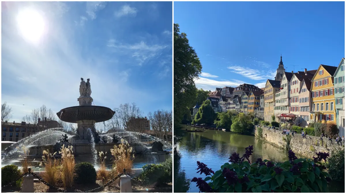 Die Wahrzeichen beider Städte mit der Rotonde in Aix-en-Provence und der Blick auf die Neckarfront in Tübingen.