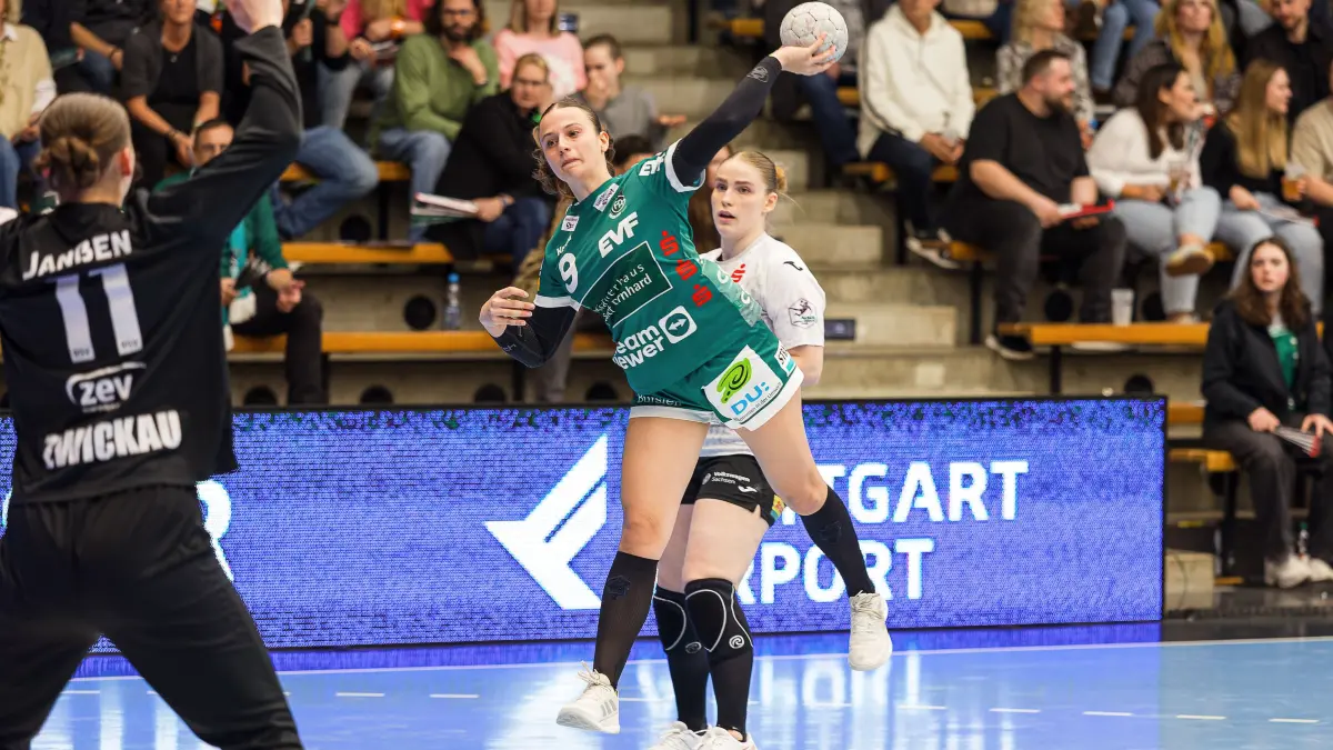 Handball Bundesliga Frauen: Handball Bundesliga Frauen; Frisch Auf Göppingen - BSV Sachsen Zwickau;
Gianina Bianco (Frisch Auf Göppingen, #9);
04.04.2026; EWS-Arena; Göppingen.
Foto: Thomas Madel