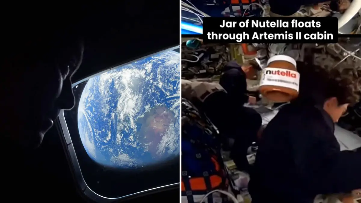 Fast nicht zu glauben, dass das echt ist: Ein Nutella-Glas schwebt durchs Bild.