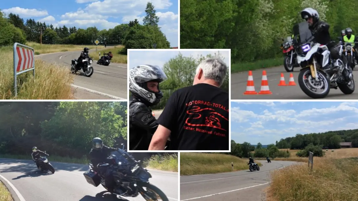 Motorradfahren. Kurventraining auf der Schwäbischen Alb. Fahrlehrer Horst Hilsenbeck