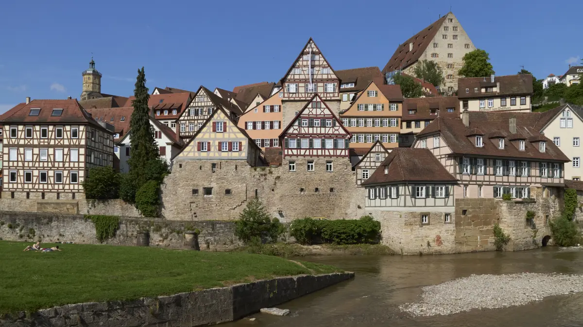 Beliebtes Fotomotiv: der "Schokoladenblick" beim Grasbödele auf die Altstadt von Schwäbisch Hall