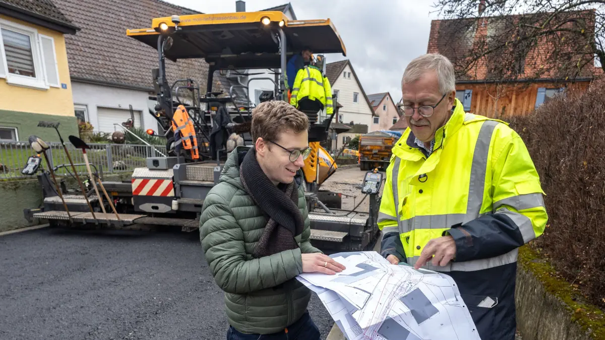 Dürnau Bahnhofstraße Baustelle Bürgermeister Markus Wagner, Verbandsbaumeister Wolfgang Scheiring