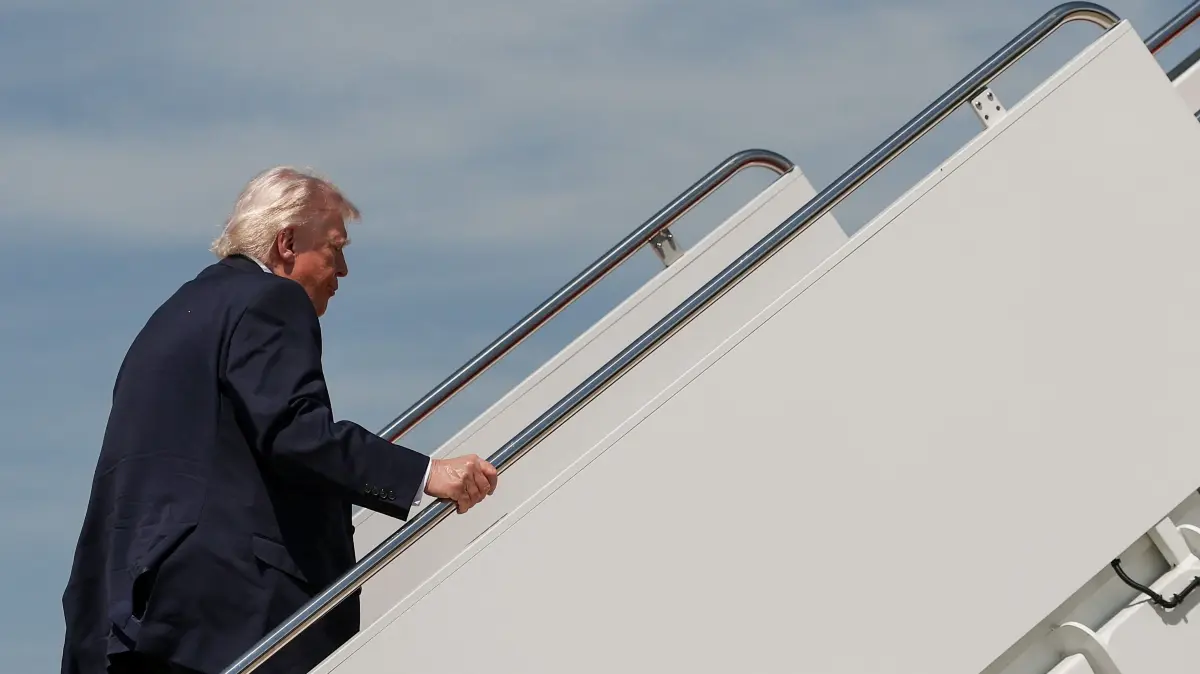 President Trump Departs White House For Nevada: ANDREWS AIR FORCE BASE, MD - APRIL 16: U.S. President Donald Trump boards Air Force One on April 16, 2026 at Andrews Air Force Base, Maryland. President Donald Trump is traveling to Las Vegas, Nevada to promote the tax cuts he signed into law in the “One Big Beautiful Bill Act” ahead of the midterm election. Tomorrow he will deliver remarks at a Turning Point USA event in Phoenix, Arizona. Win McNamee/Getty Images/AFP (Photo by WIN MCNAMEE / GETTY IMAGES NORTH AMERICA / Getty Images via AFP)