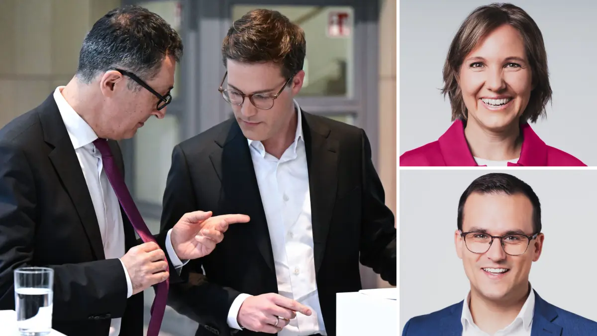 Die beiden Verhandlungsführer der Koalitionsverhandlungen in Baden-Württemberg, Cem Özdemir (links, Bündnis 90/Die Grünen) und Manuel Hagel (CDU), teilen auf einer Pressekonferenz am Dienstag in Stuttgart mit, dass beide Parteien sich auf Koalitionsverhandlungen verständigt haben. Daran wirken jetzt mit Isabell Rathgeb und Dr. Tim Breitkreuz zwei CDU-Landtagsabgeordnete aus den Wahlkreisen Schwäbisch Hall und Hohenlohe mit.