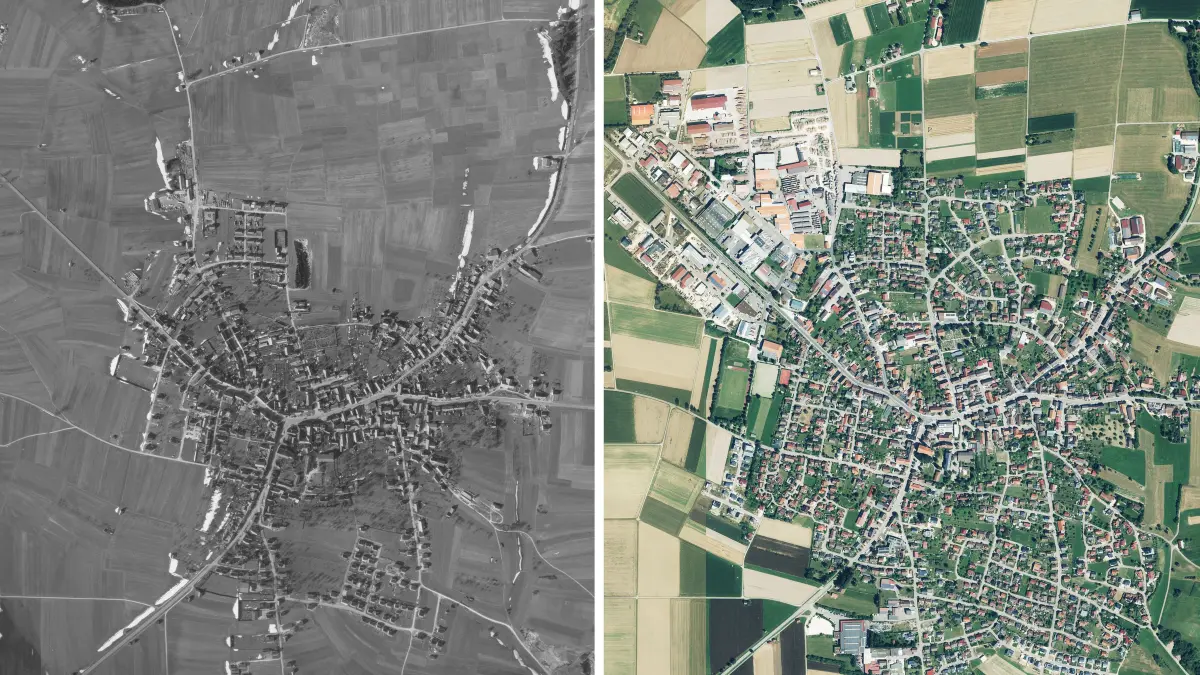 Böhmenkirch - Satellitenbild - 1968/2022 - Fotohinweis: links: Landesarchiv Baden-Wuerttemberg/Staatsarchiv Ludwigsburg; rechts: Datenquelle: LGL, www.lgl-bw.de, dl-de/by-2-0