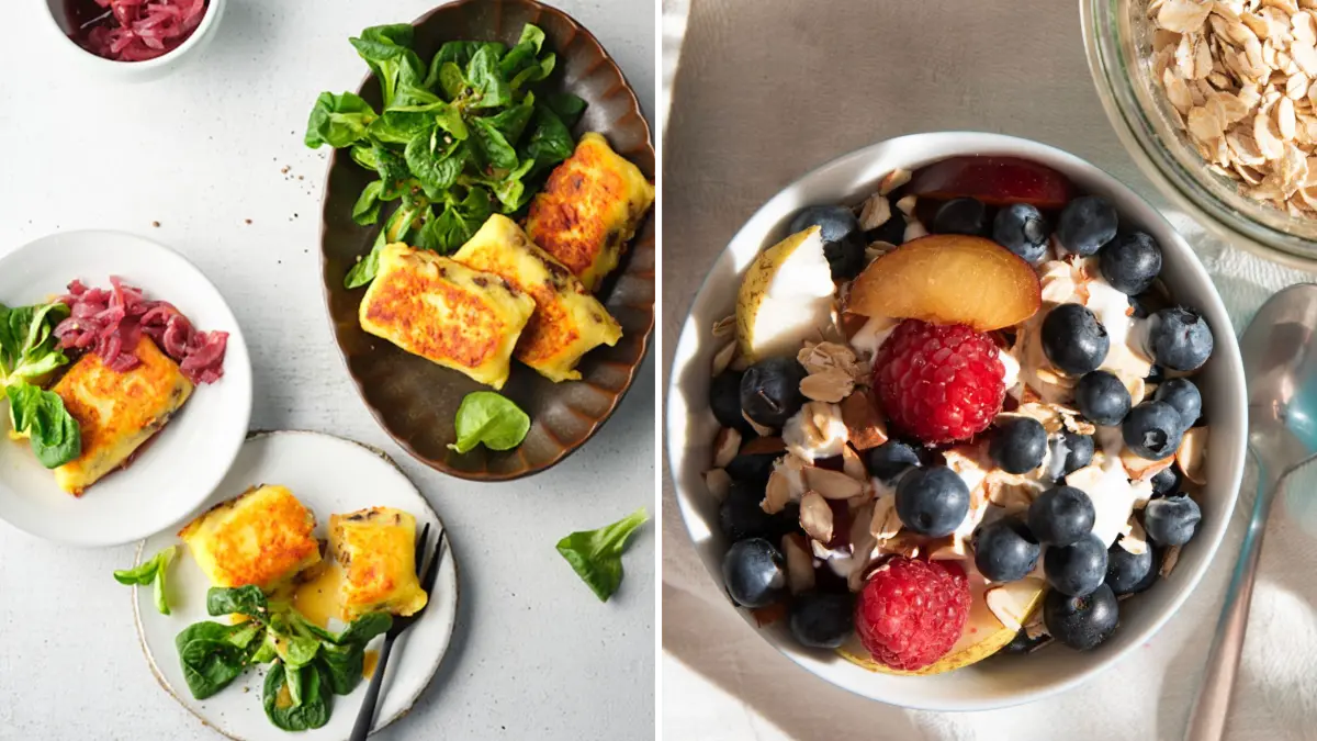 Maultaschen, Oatmeal, Haferflocken, frische Früchte