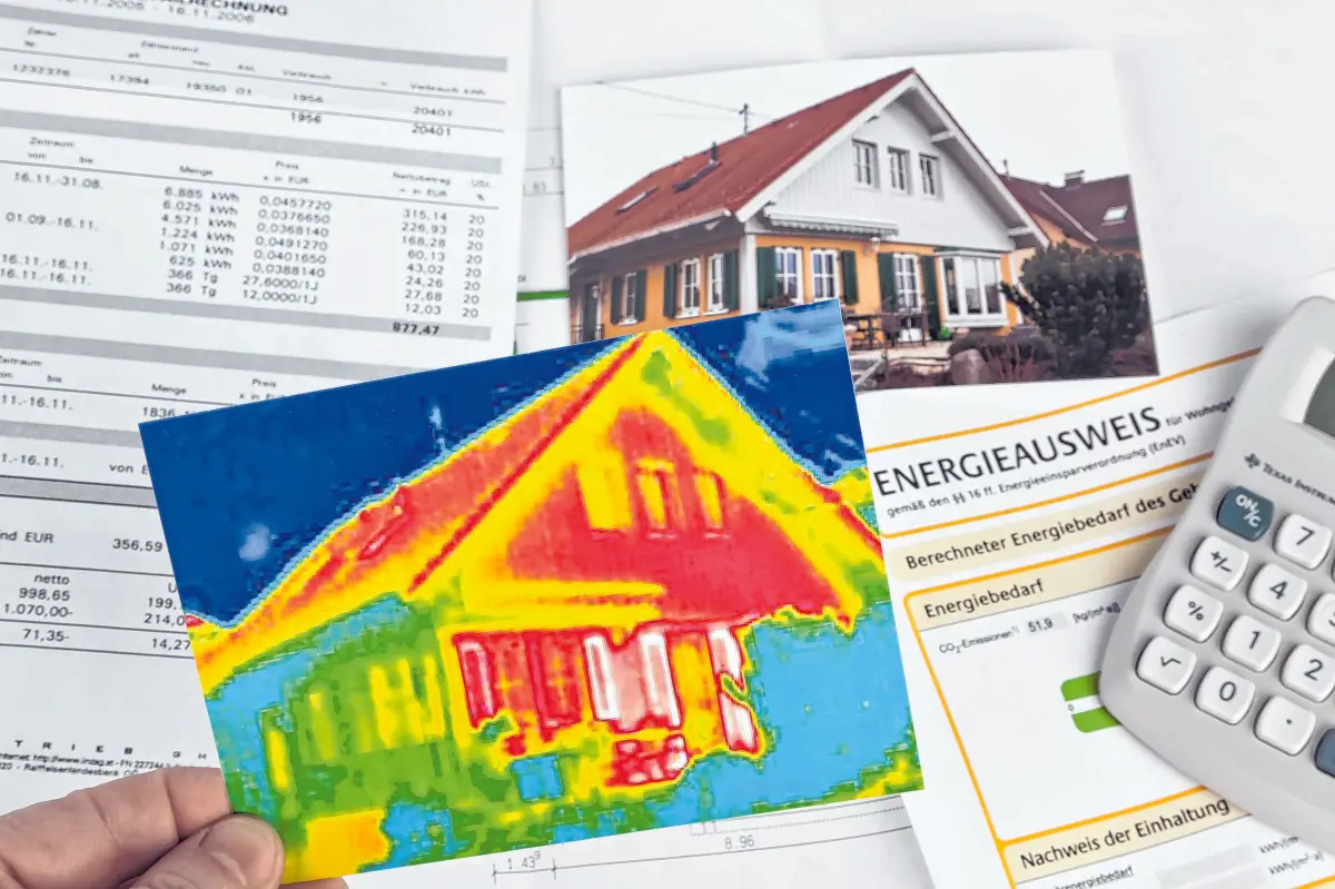 Energie sparen durch Wärmedämmung. Haus mit Wärmebild Kamera fotografiert.⇥Erwin Wodicka - wodicka@aon.at