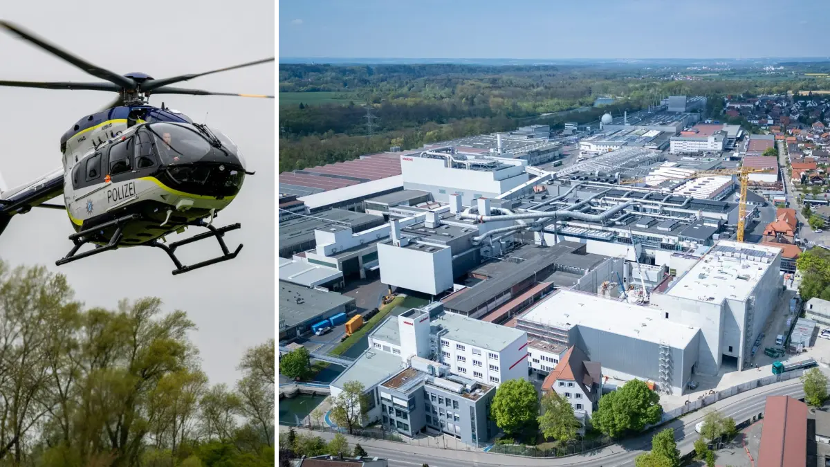 Ein Hubschrauber wird nach einem gewaltvollen Einbruch in den Wieland Werken in Vörhingen zur Tätersuche eingesetzt.