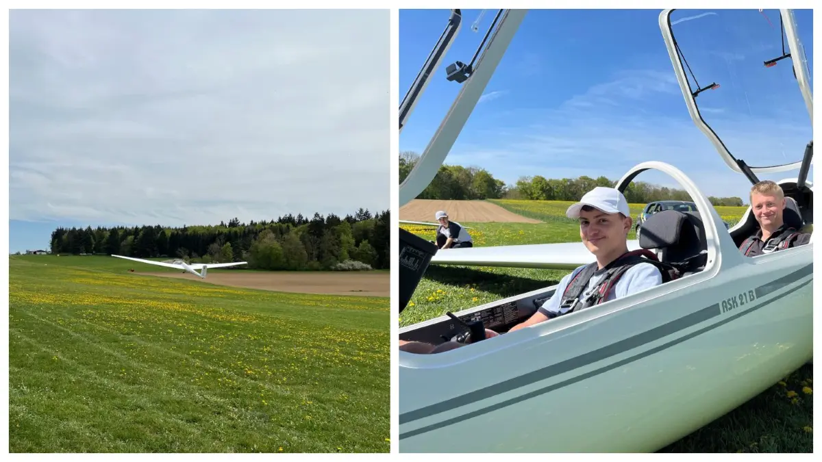 Im Doppelsitzer: Flugschüler Maxim und sein Fluglehrer Lucas am Boden und in der Luft.