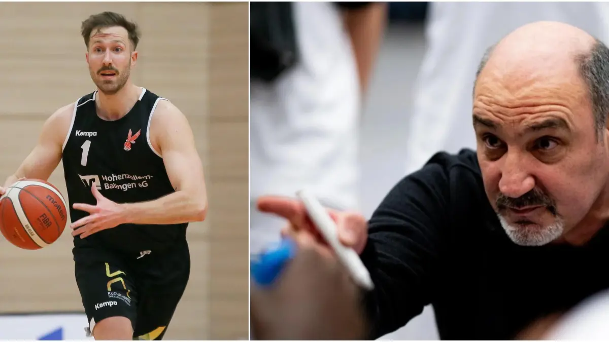 Lennart Gummels (links) und die TSG Balingen Falcons sichern sich Platz zwei beim Bezirkspokal-Final-Four in Ulm-Söflingen. Coach Bülent Veznikli (rechts) zeigte sich stolz auf seine Mannschaft.