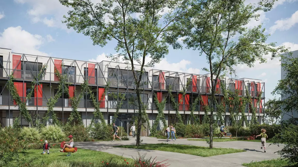 Die Grafik zeigt die Fassade des neuen Kesselhauses auf dem Maute Areal.