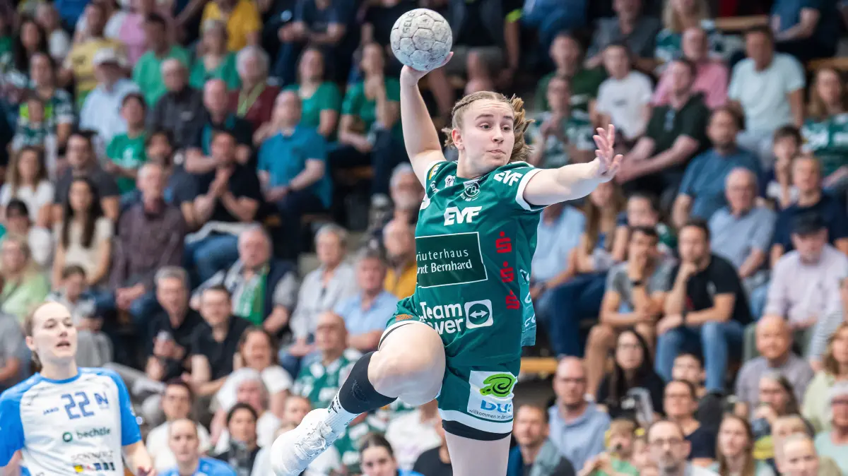 Frisch Auf Goeppingen vs. Sport-Union Neckarsulm, Handball, 1. Bundesliga, Spielzeit 2025/2026, 03.05.2026: Lea Watzl (Frisch Auf Frauen, #07) beim Temppogegenstoss, Frisch Auf Goeppingen vs. Sport-Union Neckarsulm, Handball, 1. Bundesliga, Spielzeit 2025/2026, 03.05.2026
Foto: Eibner-Pressefoto/Michael Schmidt