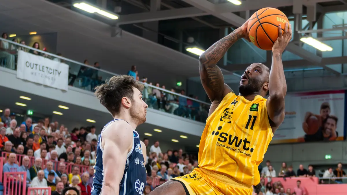 Tigers Tuebingen vs. Eisbaeren Bremerhaven, Basketball, 2. Basketball Bundesliga ProA, Saison 2025/2026, Spieltag 34, 02.05.2026: Jordan Nathaniel Johnson (Tigers Tuebingen #11),
Tigers Tuebingen vs. Eisbaeren Bremerhaven, Basketball, 2. Basketball Bundesliga ProA, Saison 2025/2026, Spieltag 34, 02.05.2026,
Foto: Eibner-Pressefoto/Florian Schust