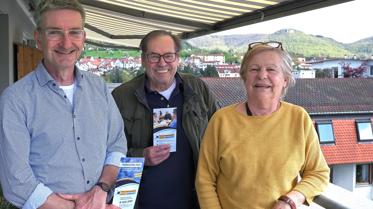 Sie sind aktiv im Verein und stellten den ALS-Muskeltag 2026 vor (von links): Frank Andres, Johannes Ritzi und Barbara Dürr.