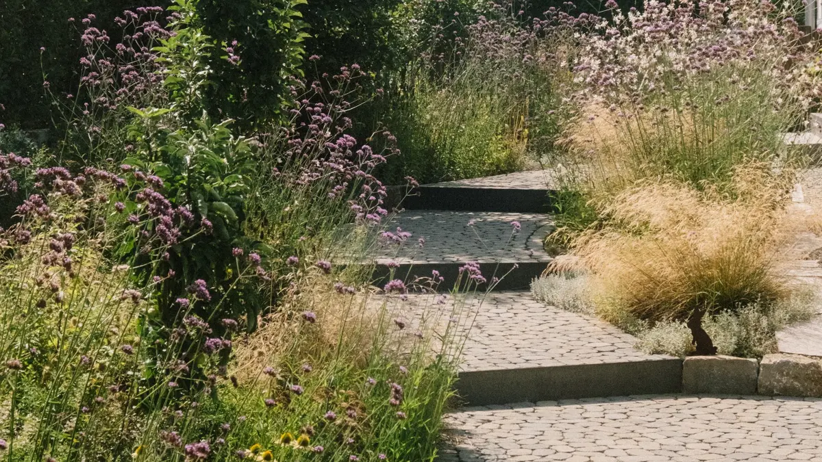 Zeitgemäße Garten-Ästhetik: Die kluge Kombination aus Materialien, fließende Gestaltung passend zur Umgebung und die passende Pflanzenauswahl schaffen einen pflegeleichten Garten voller Natur und Natürlichkeit, in dem man sich wohlfühlt.