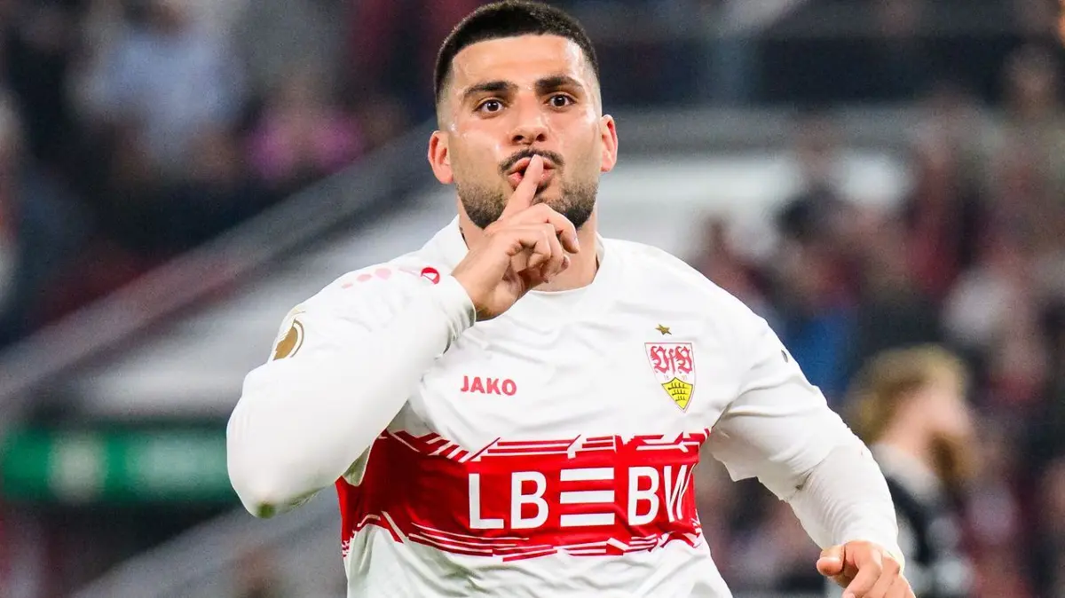 Deniz Undav: ARCHIV - 23.04.2026, Baden-Württemberg, Stuttgart: Fußball, Männer: DFB-Pokal, VfB Stuttgart - SC Freiburg, Halbfinale, MHPArena. Deniz Undav (VfB Stuttgart) jubelt nach seinem Tor zum 1:1. (zu dpa: «Undav oder Schick? Wer trifft im Duell der Torjäger?») Foto: Tom Weller/dpa +++ dpa-Bildfunk +++