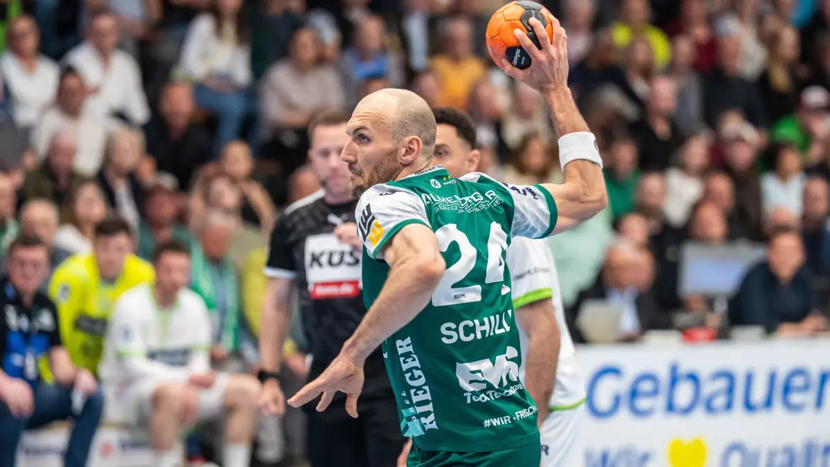 Frisch Auf Goeppingen vs. HSG Wetzlar, Handball, 1. Bundesliga, Herren, Spielzeit 2025/2026, 07.05.2026: Marcel Schiller (Frisch Auf Goeppingen, #24) beim Siebenmeter, Frisch Auf Goeppingen vs. HSG Wetzlar, Handball, 1. Bundesliga, Herren, Spielzeit 2025/2026, 07.05.2026,
Foto: Eibner-Pressefoto/Michael Schmidt