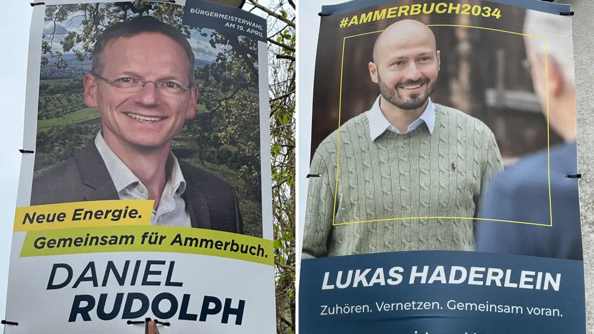 Sie gewannen im ersten Wahlgang am 19, April und stehen am Sonntag, 10. Mai, in Ammerbuch als Bürgermeister erneut zur Wahl: Daniel Rudolph und Lukas Haderlein.