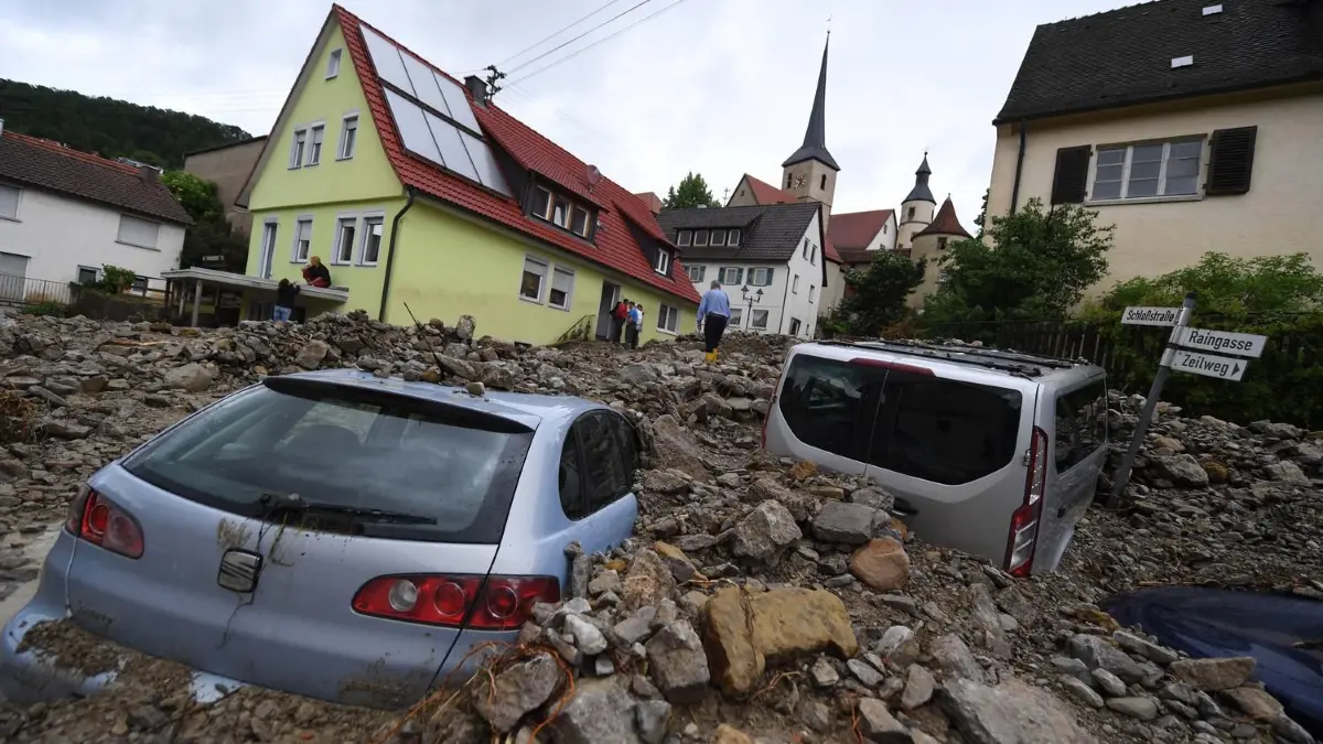 Braunsbach nach der verheerenden Sturzflut im Mai 2016: Weite Teile der Gemeinde sind durch die Geröllmassen zerstört.