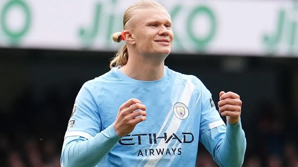 Manchester City - FC Brentford: 09.05.2026, Großbritannien, Manchester: Fußball, Männer: Premier League, England, Manchester City - FC Brentford, Erling Haaland von Manchester City reagiert während des Spiels. Foto: Martin Rickett/PA Wire/dpa +++ dpa-Bildfunk +++