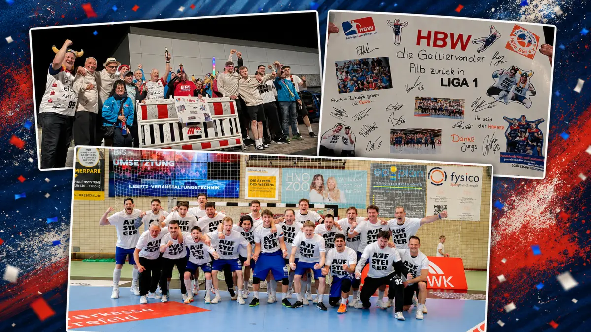 Der HBW-Fanklub empfing noch in der Nacht zum Montag die Aufstiegshelden an der Mey Generalbau-Arena.