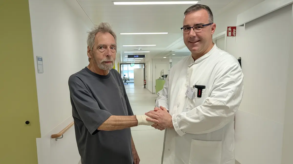 Seltenes Verfahren rettet Patienten am Alb-Fils-Klinikum das Leben, Kardiologie, Patient und Oberarzt Elton Gjoka