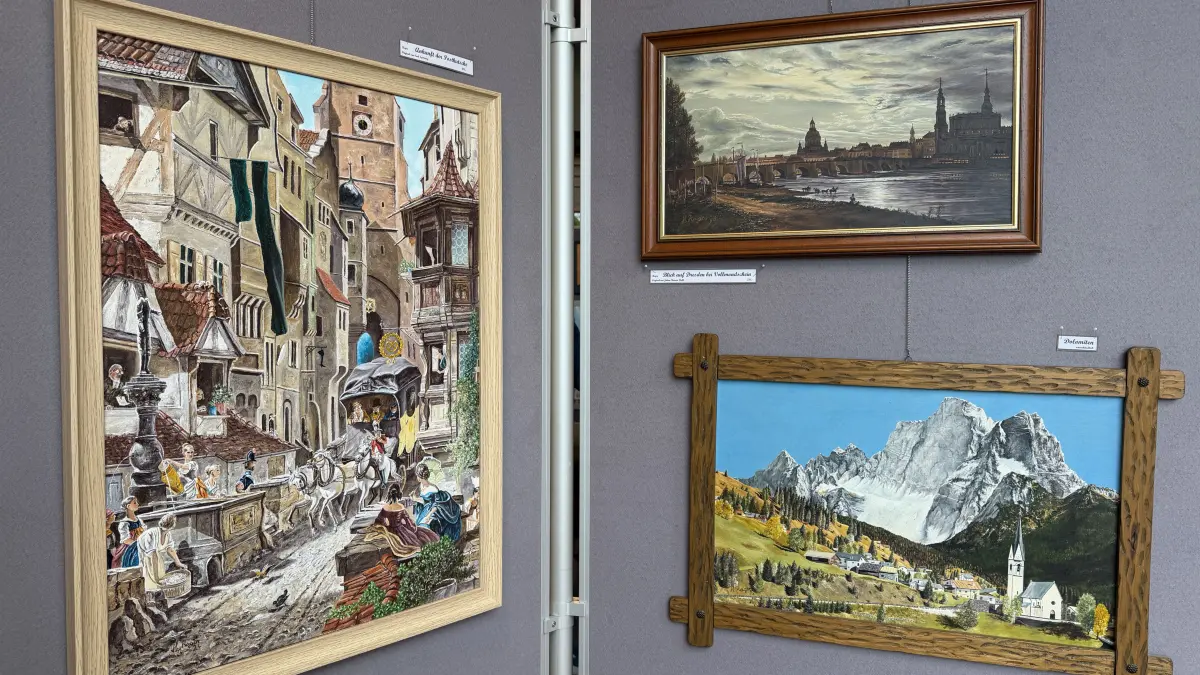 Diese Bilder zeigen Ansichten von den Dolomiten und von Dresden.