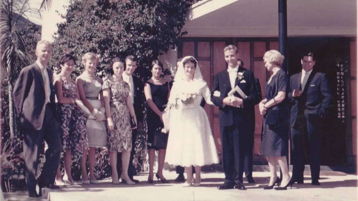 Hochzeit in Caracas Ende der Fünfzigerjahre: Renate und Johannes Weigelt mit Freunden und Bekannten.