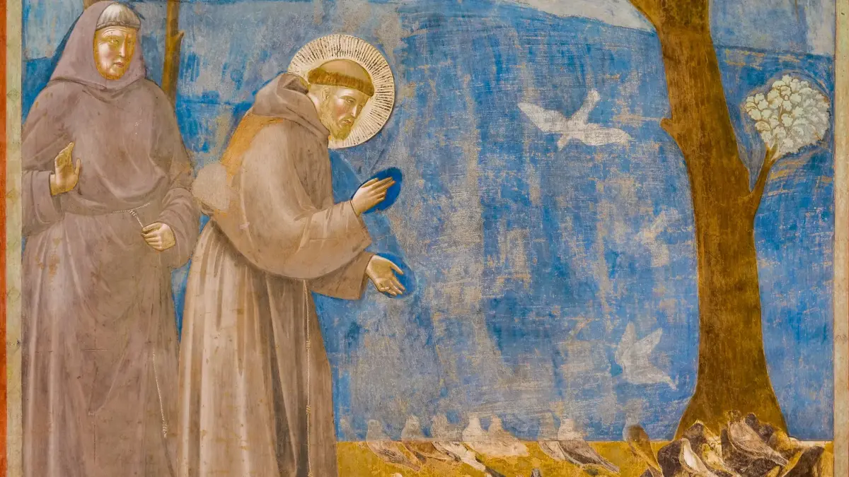 Da spricht er mit den Vögeln, der Heilige Franz, Giotto hat es im bild festgehalten.