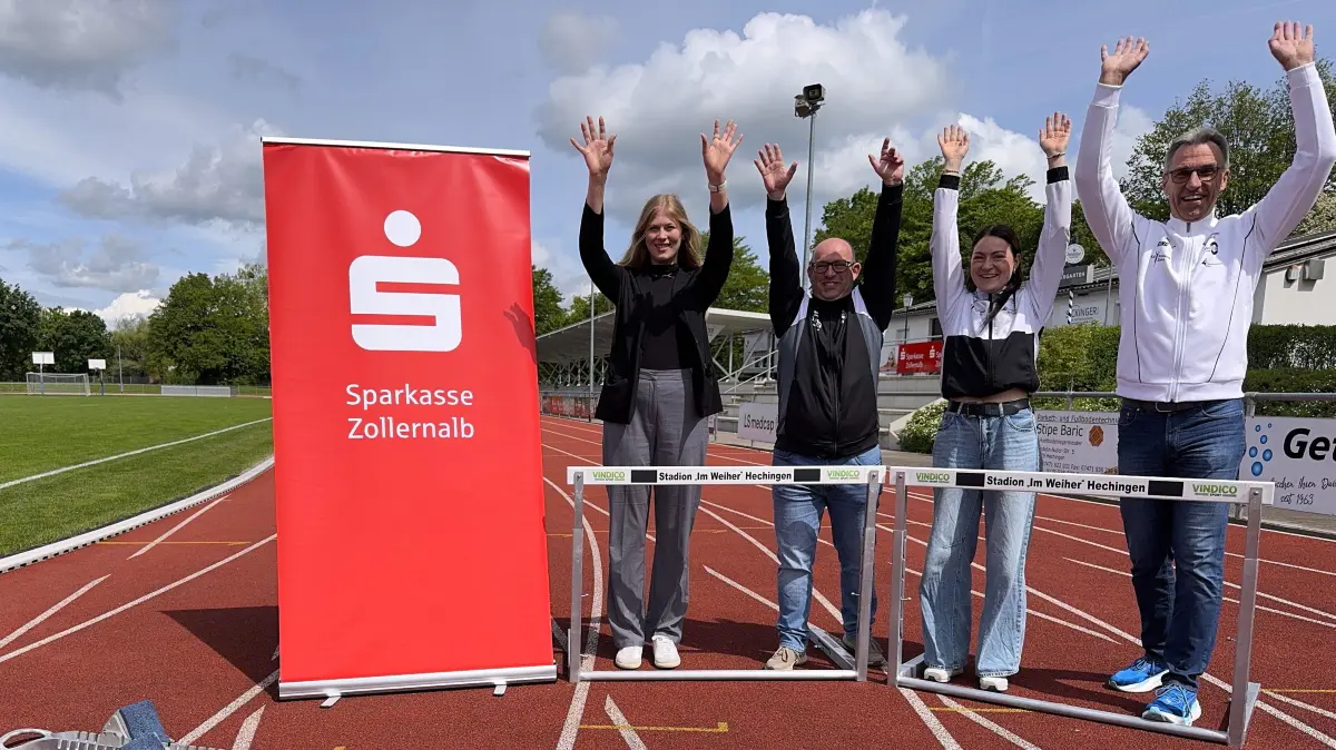 Startklar (v. li.): Jennifer Sauter (Sparkasse), Michael Dietmann (TVH), Sarina Heider und Martin Grundmann (LGSZ).