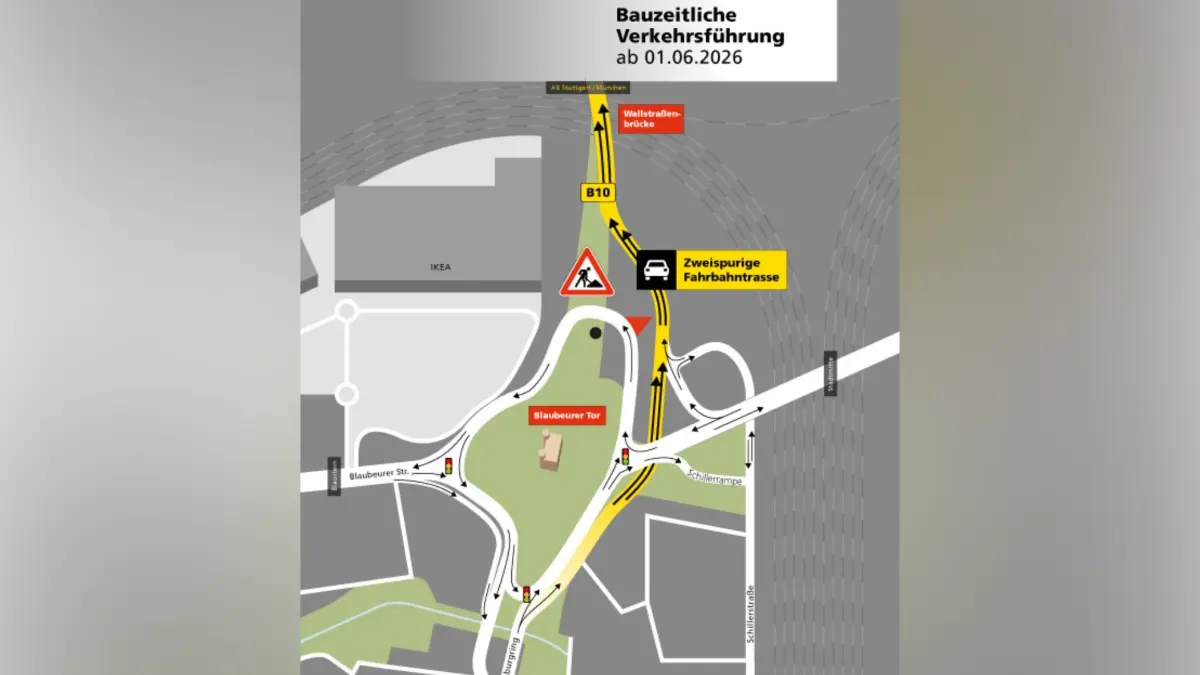 So läuft der Verkehr am Blaubeurer Tor ab 1. Juni 2026 ichtung Norden