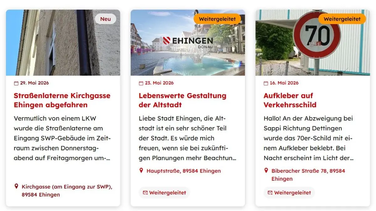 Alle gemeldeten Mängel sind im Netz einsehbar.