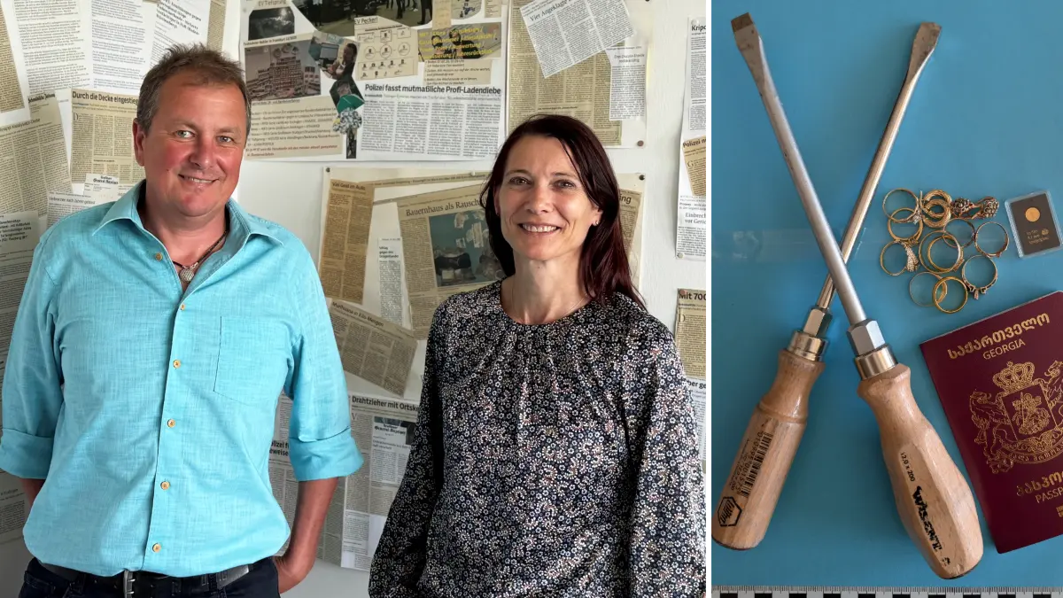 Sie jagen die Einbrecherbanden der Region: der Leiter der Ermittlungsgruppe Wohnungseinbruchsdiebstahl Harald Grote und seine Stellvertreterin Anja Čanadi. Rechts bei einem Verdächtigen beschlagnahmte Schraubenzieher, mutmaßlich gestohlener Goldschmuck und sein Pass.