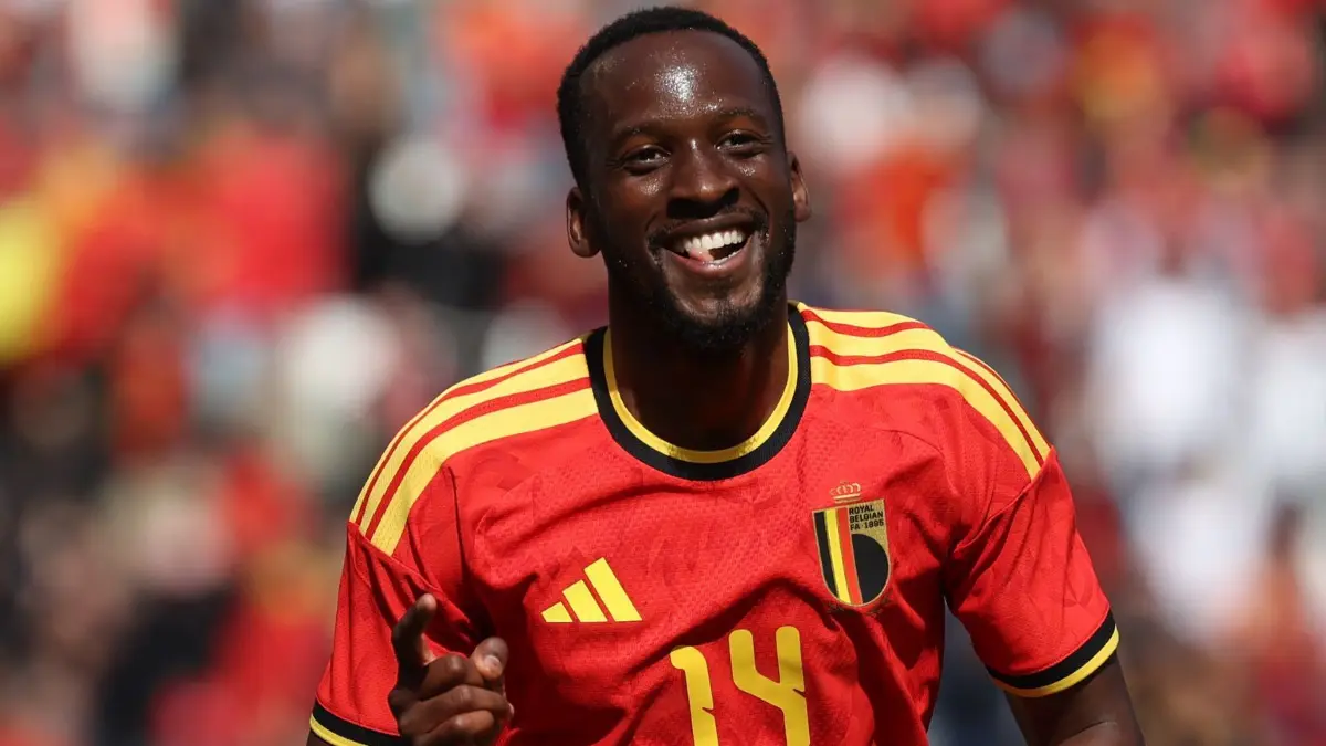 Belgien - Tunesien: 06.06.2026, Belgien, Brüssel: Fußball, Männer: Länderspiele, Belgien - Tunesien, König-Baudouin-Stadion. Der belgische Nationalspieler Dodi Lukebakio jubelt nach seinem Treffer zu 4:0. Foto: Virginie Lefour/Belga/dpa +++ dpa-Bildfunk +++