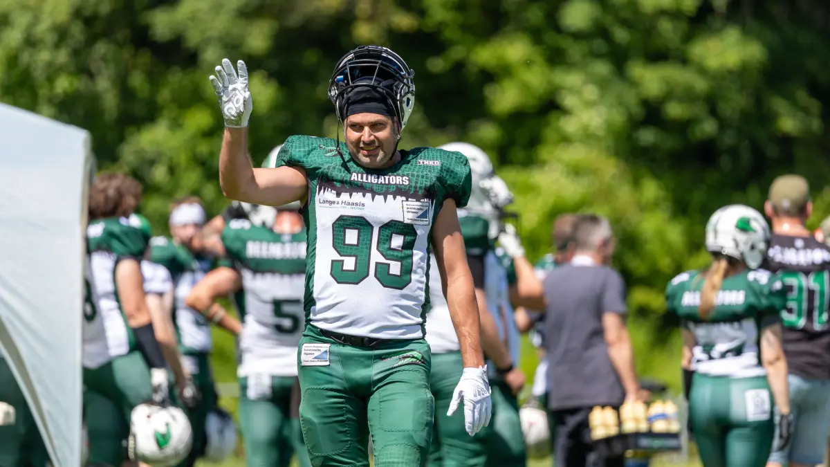 Albstadt Alligators - Backnang Wolverines, American Football, Saison 2025/2026, 07.06.26 : Sven Eckelt (Albstadt Alligators, #99) Freisteller
Albstadt Alligators – Backnang Wolverines, American Football, Saison 2025/2026, 07.06.26
Foto: Eibner-Pressefoto/Kirsten Kirsten
