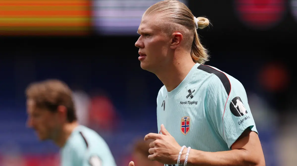 Morocco v Norway - International Friendly: HARRISON, NEW JERSEY - JUNE 07: Erling Haaland of Norway warms up prior to the international friendly match between Morocco and Norway at Red Bull Arena on June 07, 2026 in Harrison, New Jersey. Vincent Carchietta/Getty Images/AFP (Photo by Vincent Carchietta / GETTY IMAGES NORTH AMERICA / Getty Images via AFP)