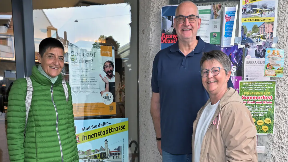 Die „Ja“-Sager: Sie haben das erste Referendum in Pfullingen auf den Weg gebracht, sie wollen eine citynahe Trassierung der Regionalstadtbahn (von links) Cornelia Gekeler, Claus Wunderlich und Sieglinde Schairer.