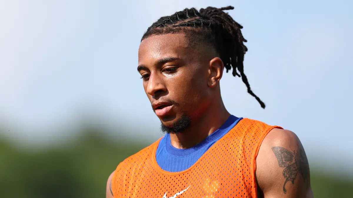 France's forward #11 Michael Olise takes part in a training session at Bentley University, the team's base camp, during the 2026 World Cup football tournament in Waltham, near Boston, on June 12, 2026. (Photo by FRANCK FIFE / AFP)