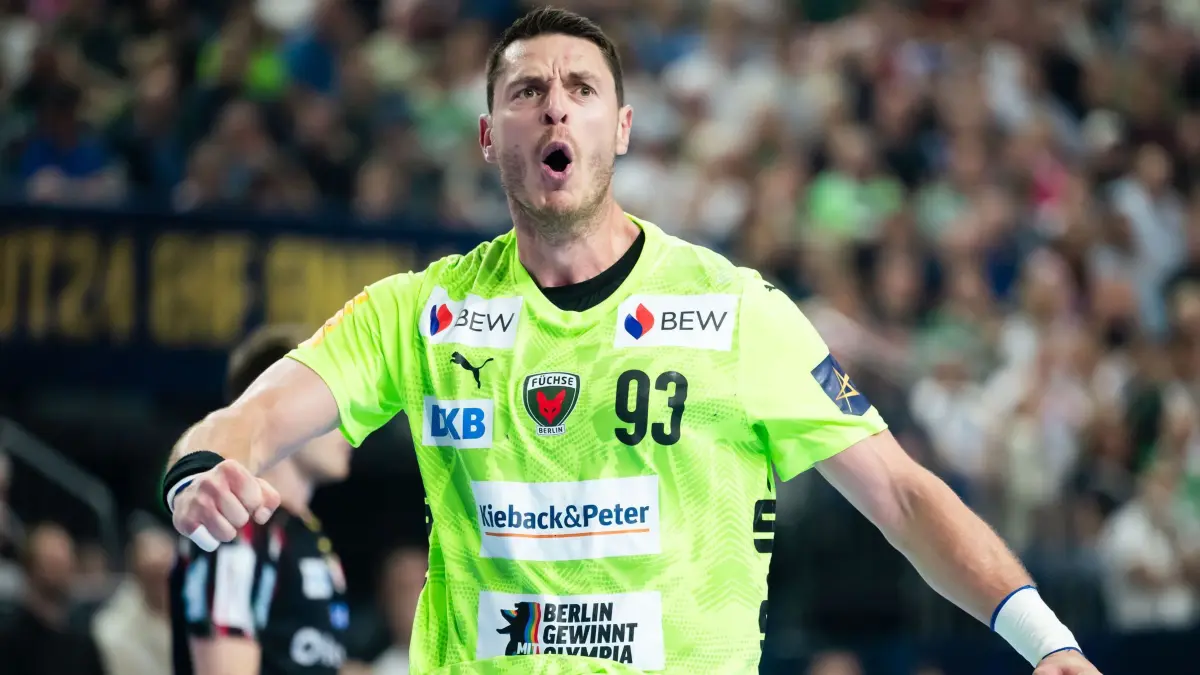 SC Magdeburg - Füchse Berlin: 13.06.2026, Nordrhein-Westfalen, Köln: Handball, Männer: Champions League, SC Magdeburg - Füchse Berlin, Finalrunde, Final Four, Halbfinale, Lanxess Arena. Berlins Mijajlo Marsenic jubelt nach einem Tor. Foto: Marius Becker/dpa +++ dpa-Bildfunk +++
