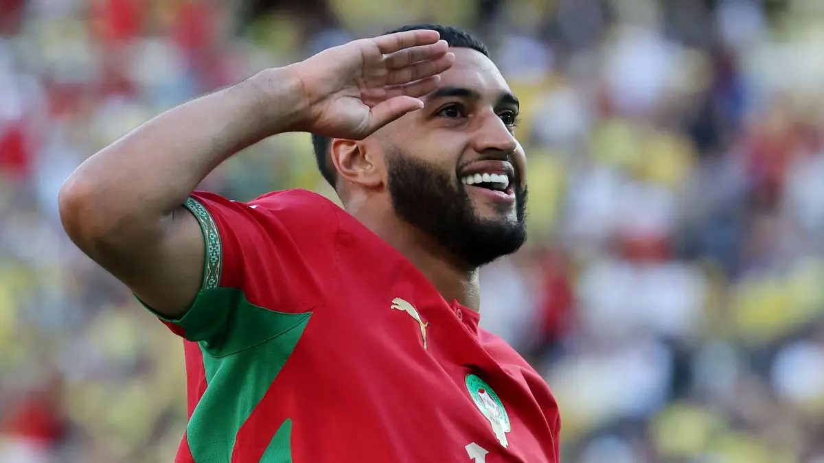Morocco's midfielder #11 Ismael Saibari celebrates scoring his team's first goal during the 2026 World Cup Group C football match between Brazil and Morocco at the New York/New Jersey Stadium in East Rutherford on June 13, 2026. (Photo by TIMOTHY A. CLARY / AFP)